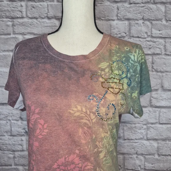 Harley-Davidson Tshirt Multicolor Floral Logo Print Short Sleeve Womens Size L - Picture 3 of 11